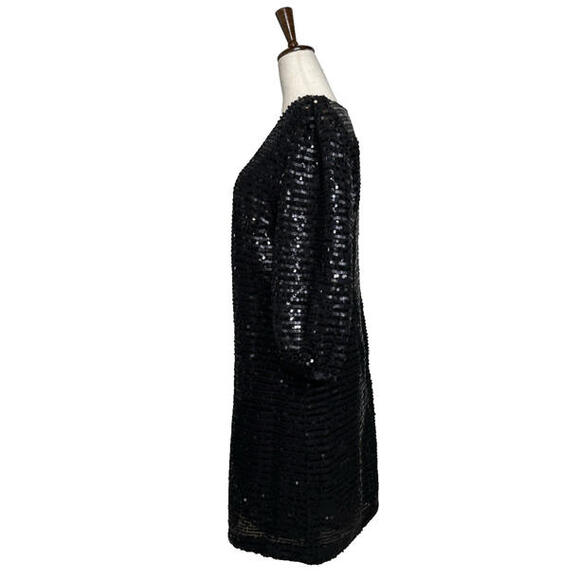 Karl Lagerfeld Sequin Puff Sleeve Shift  Mini Dress Womens 6 Black New NWT $148 - Picture 3 of 9